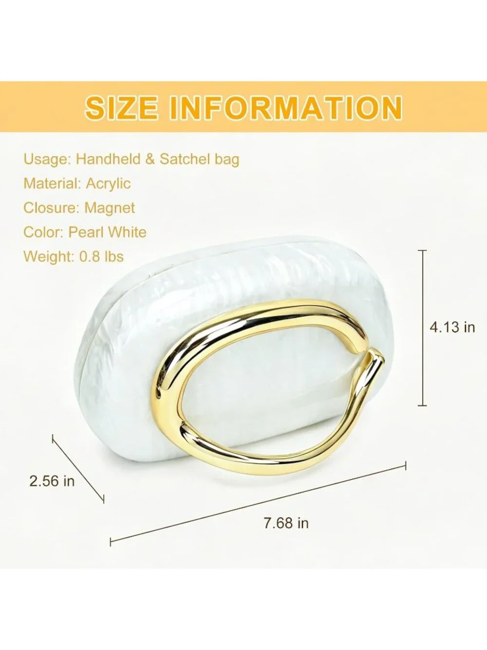 〽️Women’s Pearl White Acrylic Clutch Purse Chain Shoulder Imported Crossbody Bag